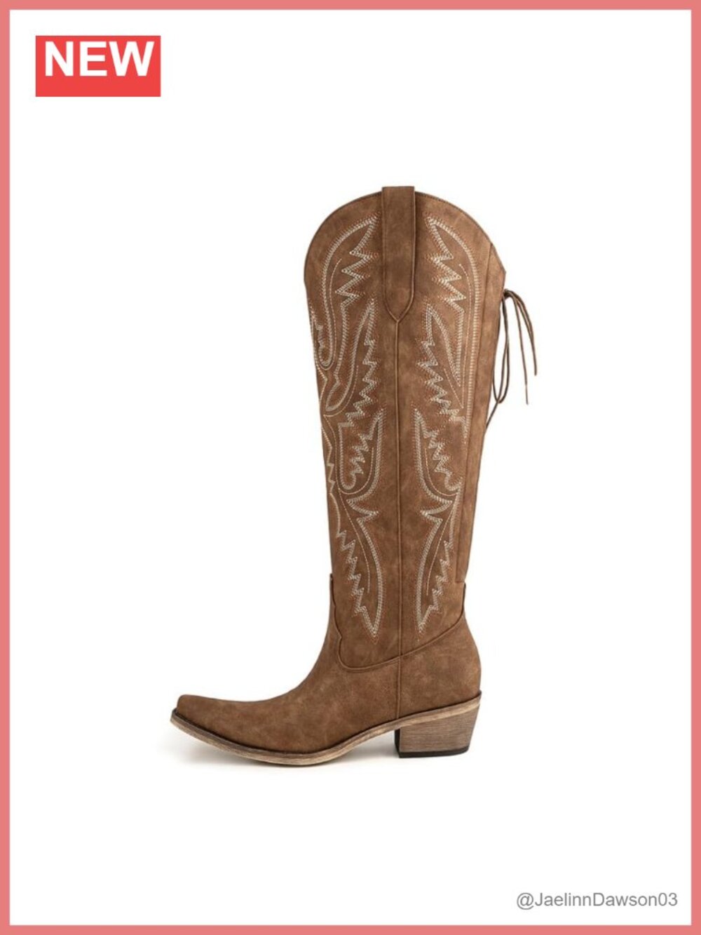 Faux Leather Knee High Cowboy Boots Embroidered Pointed Toe Block Heel